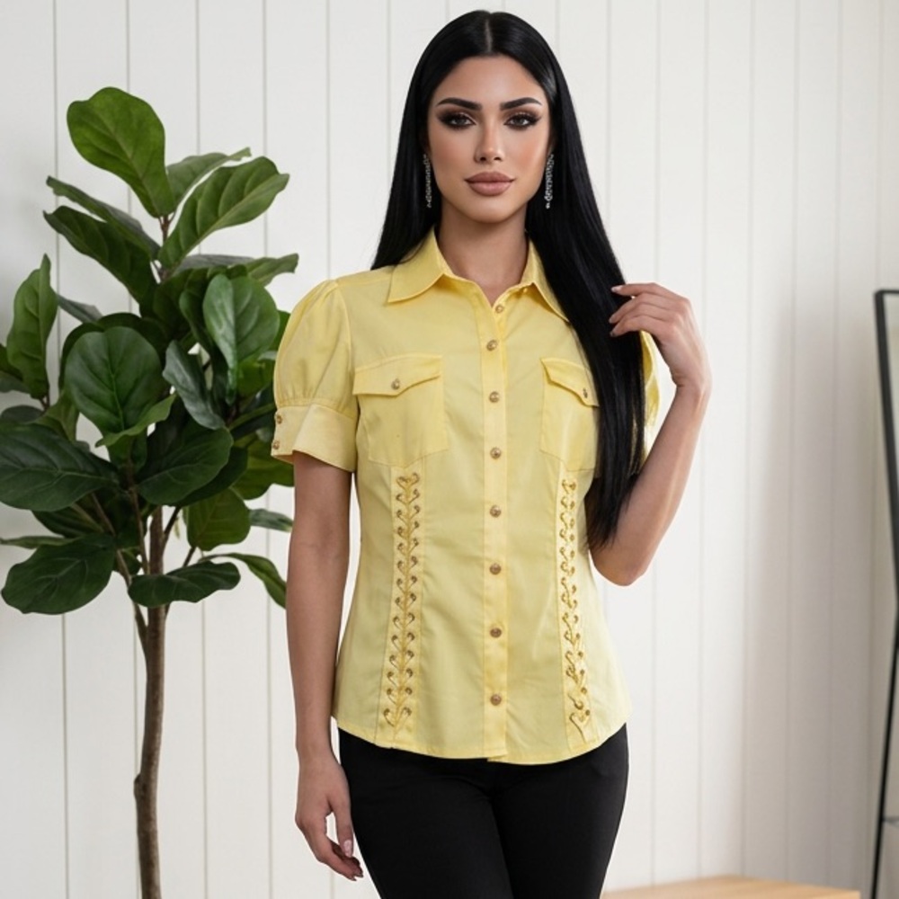 Bebe Satin Gold button top